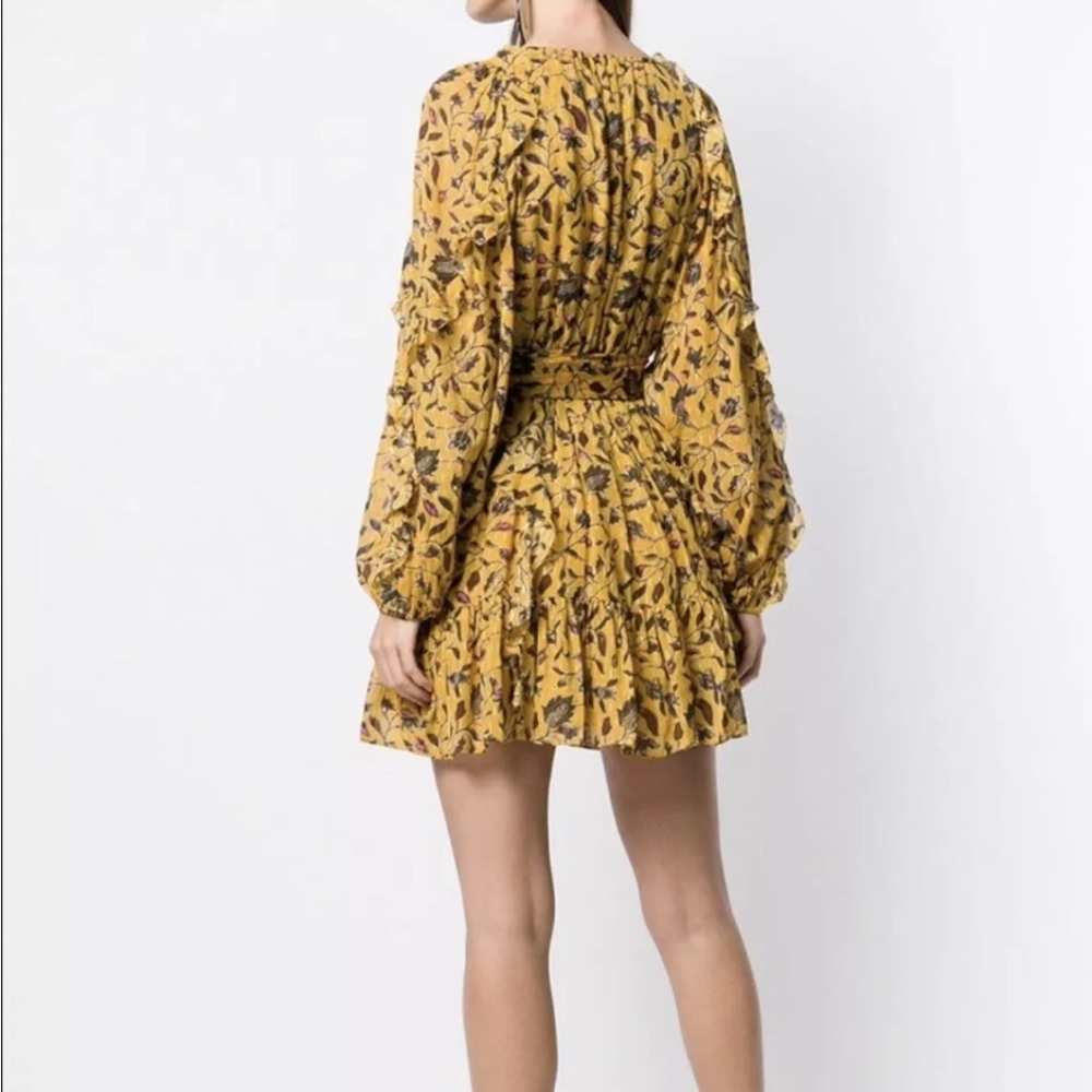Ulla Johnson Maita Yellow Floral Ruffle Long Sleeve Silk Mini Dress - Size 2. - Picture 4 of 9